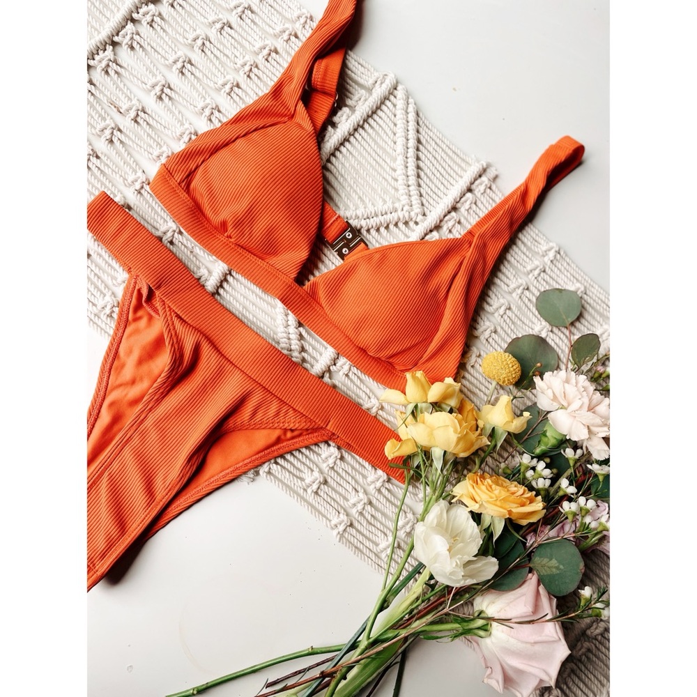 BESTSELLER Coral Orange and Gold Hardware Cheeky Two Piece Bikini